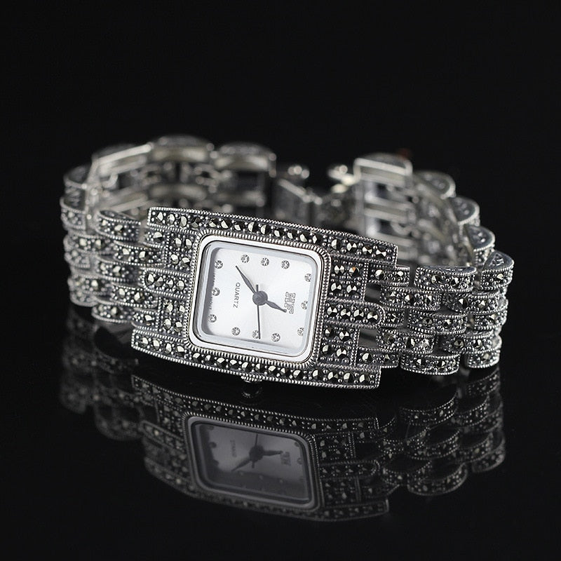 Hot Sale HF Women Classic Silver Bracelet Watch S925 Real Silver Bracelet Watch Pure Silver Bracelet Watches Real Silver Bangle