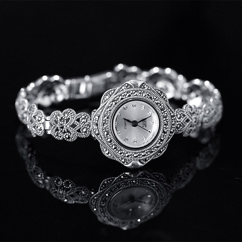Hot Sale Silver Watch Top Quality Limited Classic S925 Silver Jewelry Watch Real Pure Silver Bracelet Watches Real Silver Bangle
