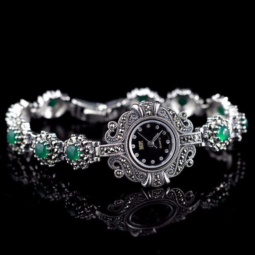 Hot Sale Women Classic Thai Silver Bracelet Watch S925 Silver Bracelet Watch Silver Jade Bracelet Watches Dropshipping
