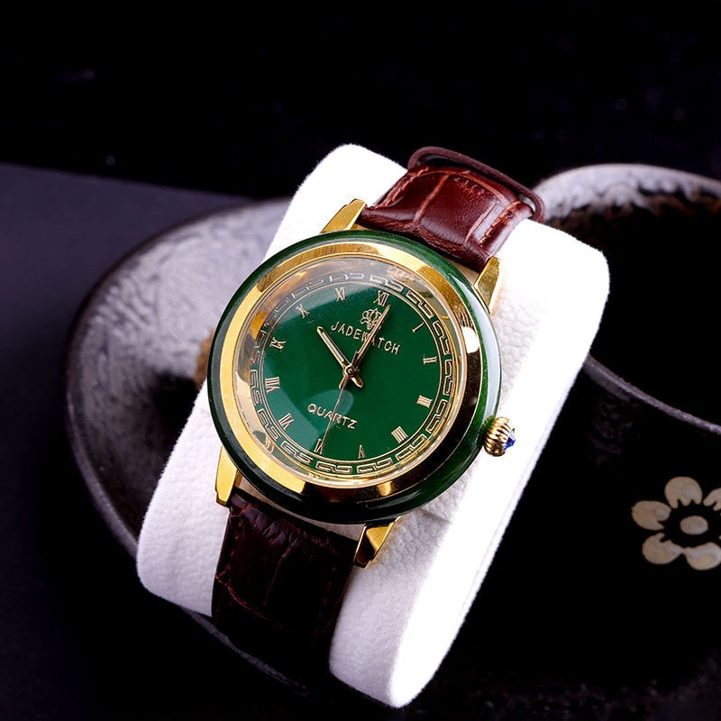 Hot Sale Top Brand Quality Man Gems Watch Gift Couple Watches Antique Jade Watch Men Classic Real Leather Band Quartz Watch