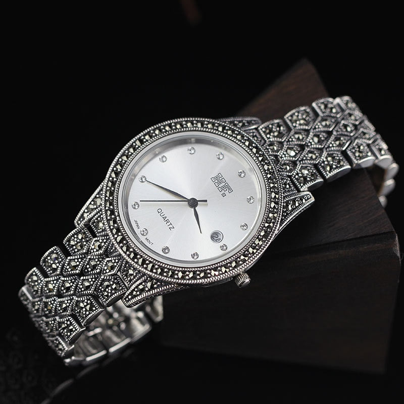 Hot Sale HF Brand Top Quality S925 Sterling Silver Jewelry Men Watch Thai Silver Unisex Bracelet Watch European American Style